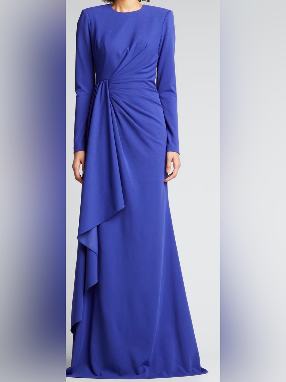 Badgley Mischka Royal Blue Long Sleeve Draped Gown